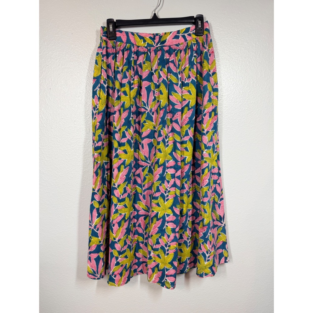 SLV Sur La Vague Skirt Womens S Blue Floral Midi Cotton Boho Tropical A-Line